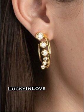 NEW ALEXIS BITTAR Gold Asterales Orb Modernist Lightweight CZ Bar & Hoop Earring